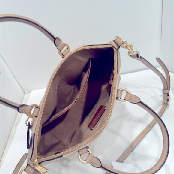 Coach Elise Badge Jacquard Chalk Taupe Satchel Shoulder Bag, purse, - Picture 11 of 12